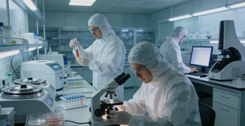 专业检测人员在生物安全柜内进行