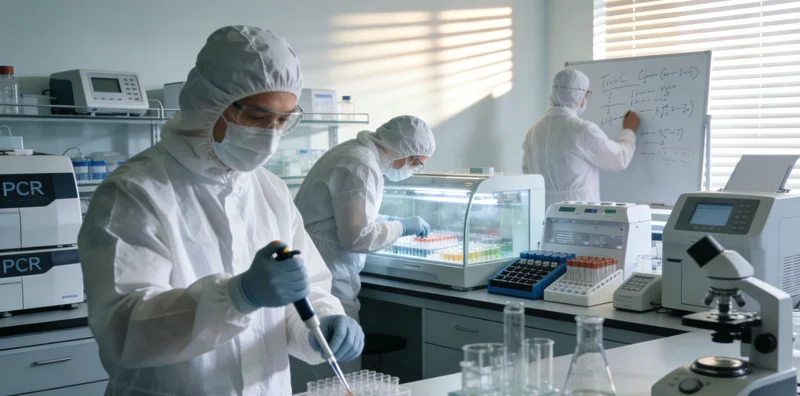 专业检验人员在生物安全柜内进行