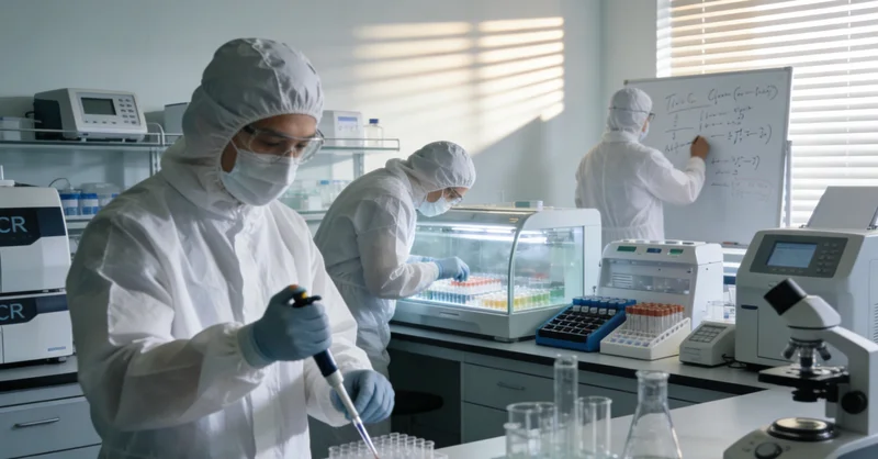 科研人员在PCR实验室内操作精