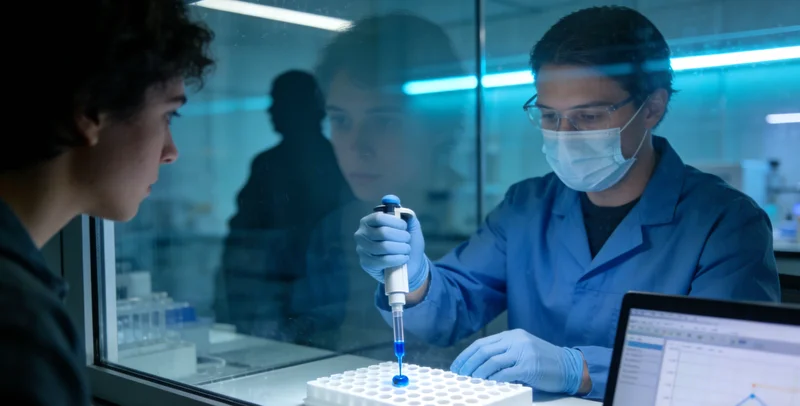 一位遗传咨询科专家正在电脑前仔