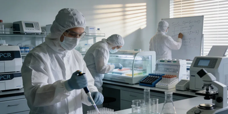 科研人员在生物安全柜内进行病毒