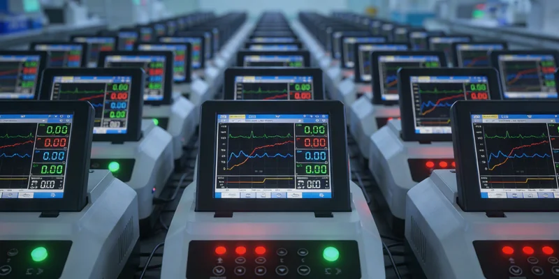 先进的基因测序仪器运行中，旁边