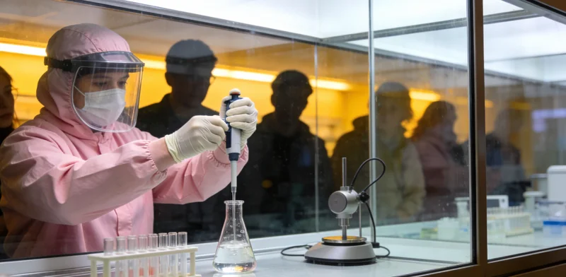 专业PCR实验室内部，技术人员