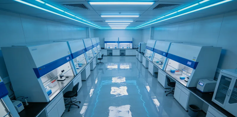 医学实验室中，检验人员正在处理