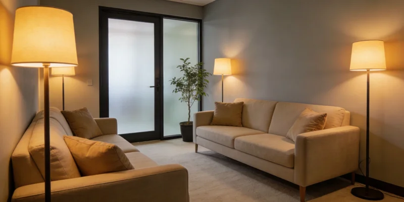 医生在温馨的咨询室内,与患者家