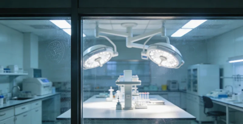 现代化医学实验室内部，技术人员