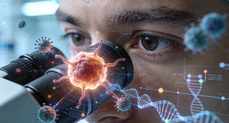 万源医院病理科医生观察肺癌组织