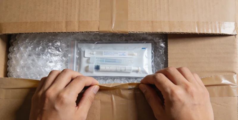 一只手正在按医嘱从药盒中取出药