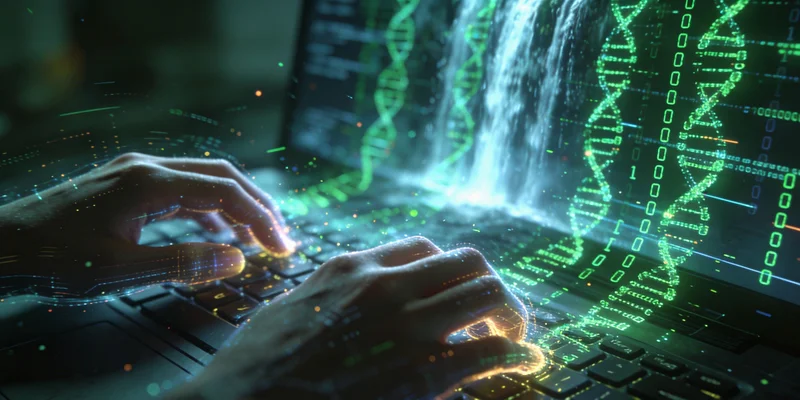 电脑屏幕上显示着复杂的基因测序