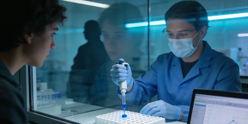 基因检测实验室内，技术人员操作