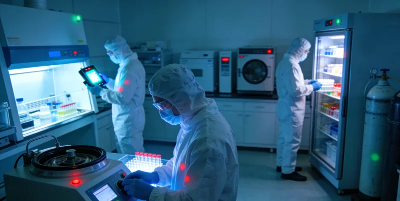 检验科人员在生物安全柜内进行样