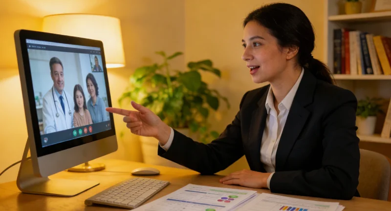 沙湾女性在诊室进行遗传咨询