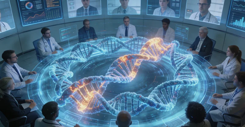 基因检测报告与儿童眼镜，象征视