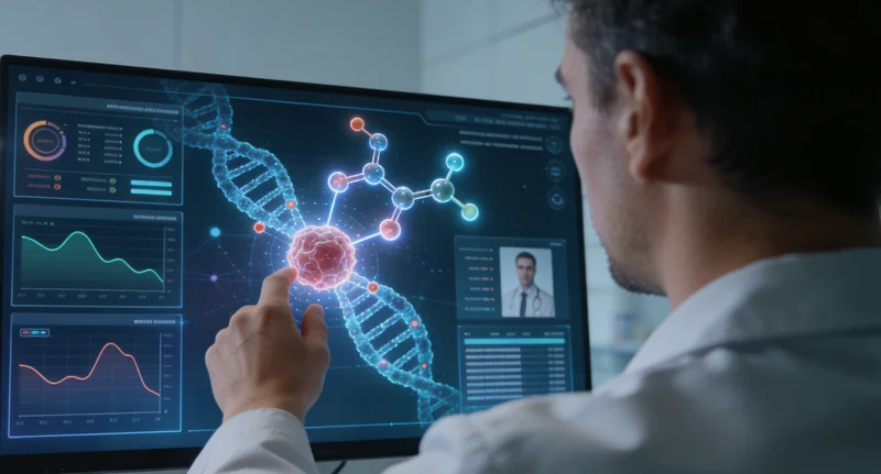 常宁医生与患者共同查看肺癌基因