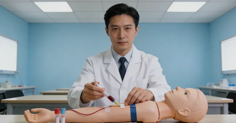 库车检验科护士进行静脉血样本采