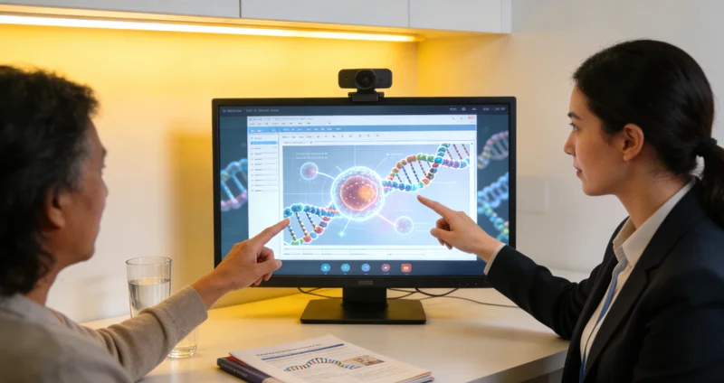 昆玉家庭共同查看健康报告并讨论