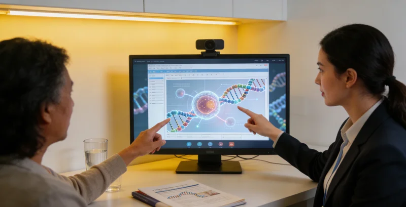 辽源年轻农民与医生查看基因检测