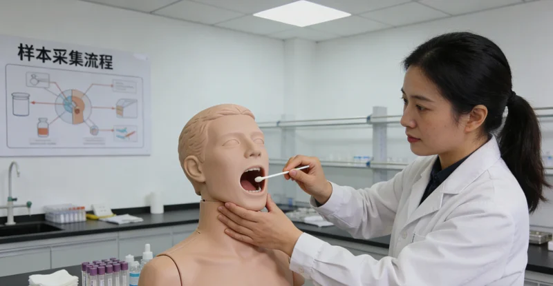 菏泽市民进行无痛口腔拭子采样用