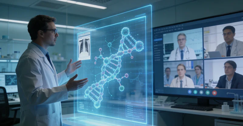 医生结合基因报告与心脏超声进行