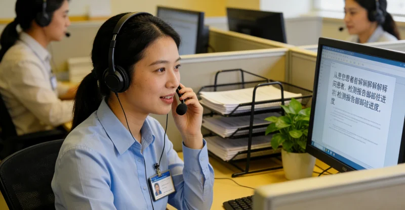 唐山市民查看体检报告并与医生沟