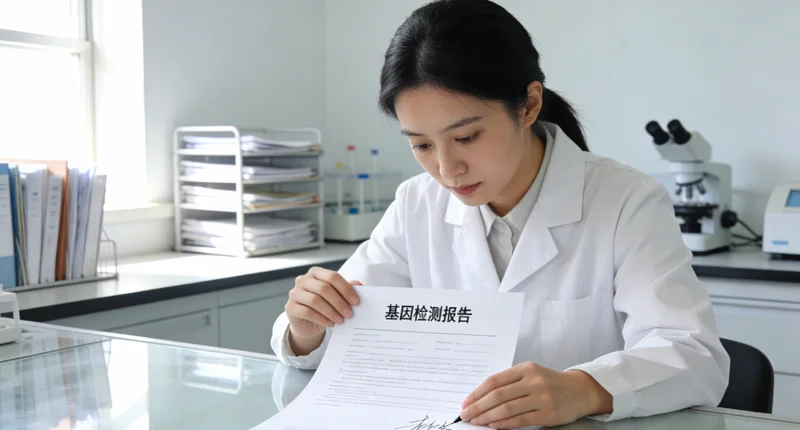 廉江市民与医生查看基因报告