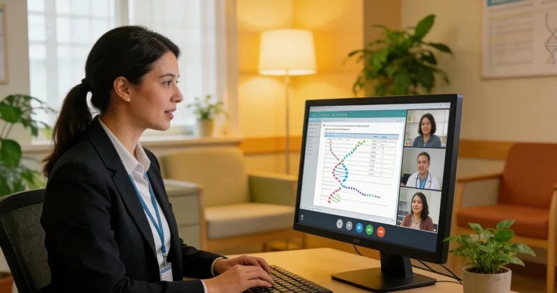 乳山市民与医生查看体检报告讨论