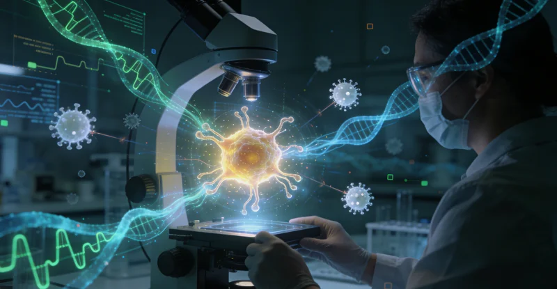 兴宁病理科医生通过显微镜观察肿