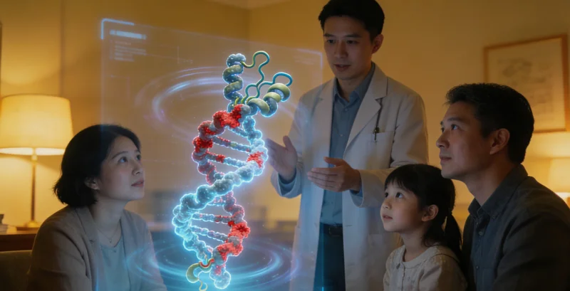 凯里女性与家人一起查看健康报告