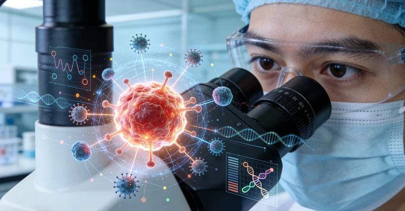 合山医院病理科医生在显微镜下查