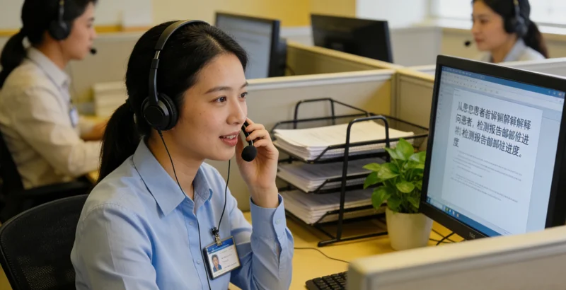 厦门女性在诊室与医生共同查看基