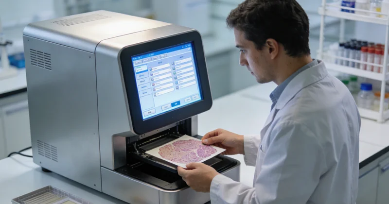 连州医院病理科医生显微镜下观察