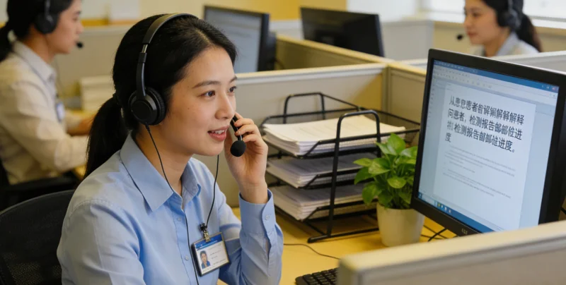 自贡医生与女性在诊室沟通基因检