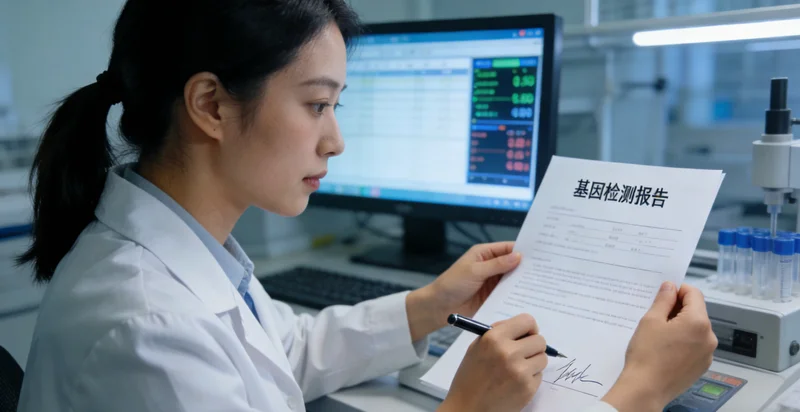 合作市民查看基因检测报告与医生