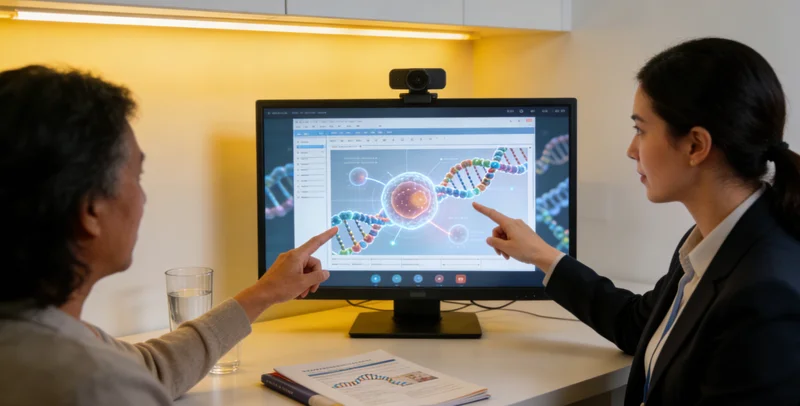 三明女性与医生在诊室进行遗传咨