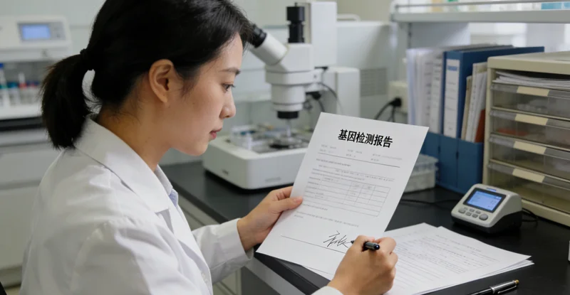 上海女性在诊室阅读基因检测报告