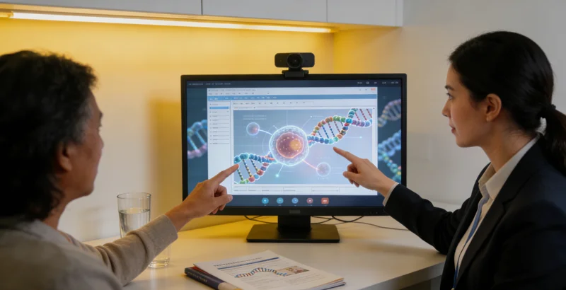 新民家庭共同查看健康报告温馨场