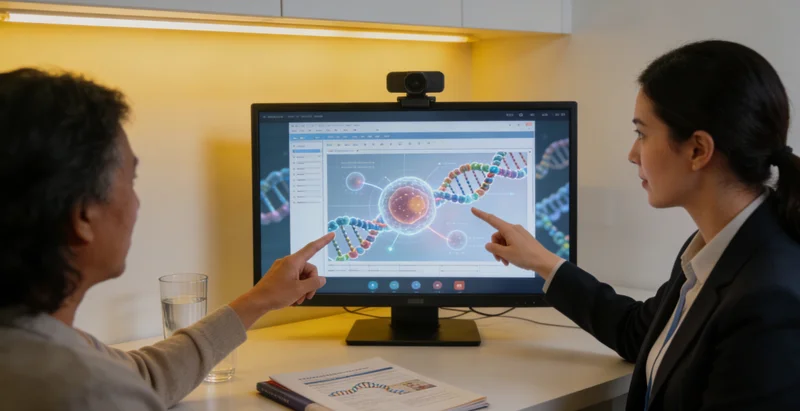 景洪家庭与医生共同查看基因检测
