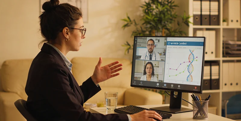 常宁家庭在诊室内与医生进行遗传