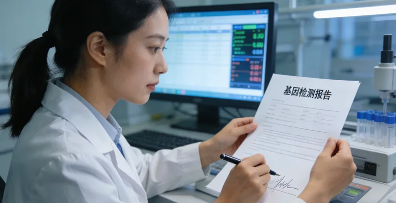 张家口市民查看基因检测报告并与