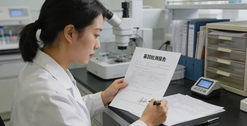 百色女性认真阅读基因检测报告，