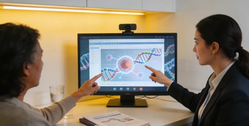 扶余家庭与医生共同查看基因检测