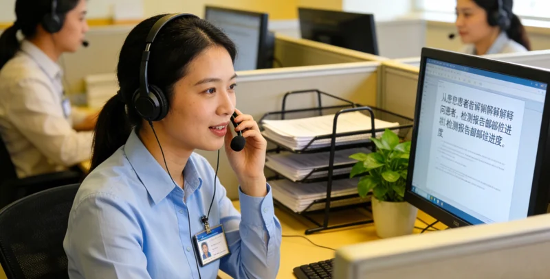 保定女性在查看基因检测报告并思