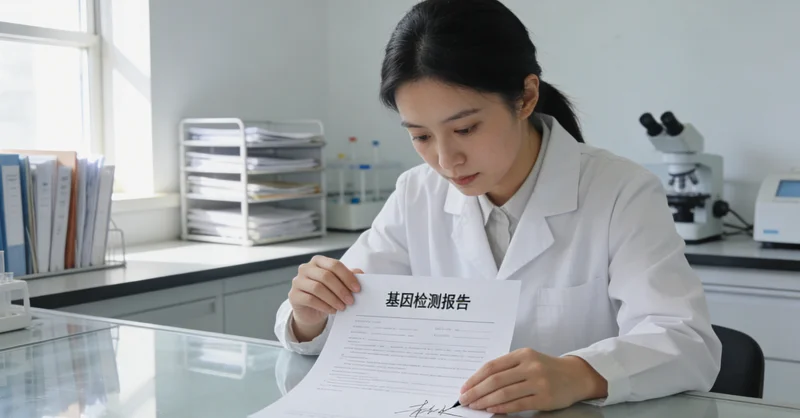 遗传咨询师正在向女士解读基因检