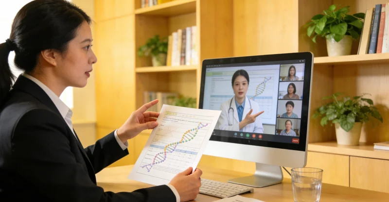 侯马遗传咨询师向咨询者讲解基因