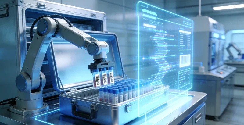 象征精准医疗的DNA双螺旋与城