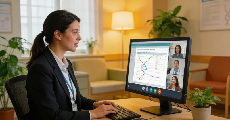 河津市民与医生共同查看基因检测