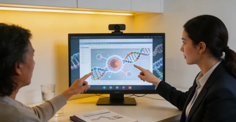 正蓝女性与遗传咨询师进行面对面