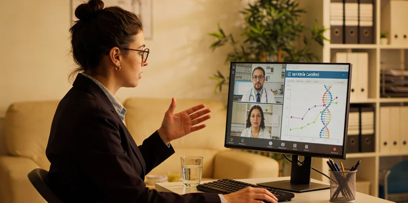 穆棱患者与遗传咨询师共同查看解