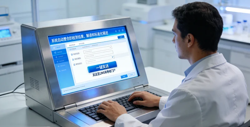 景洪医生在诊室向患者家属解读脑