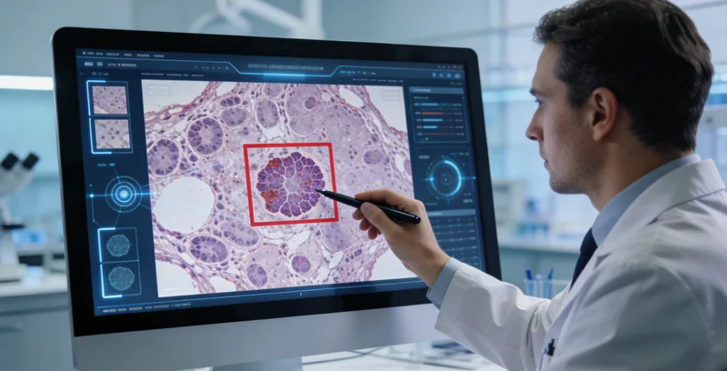 兴义病理科医生通过显微镜观察软